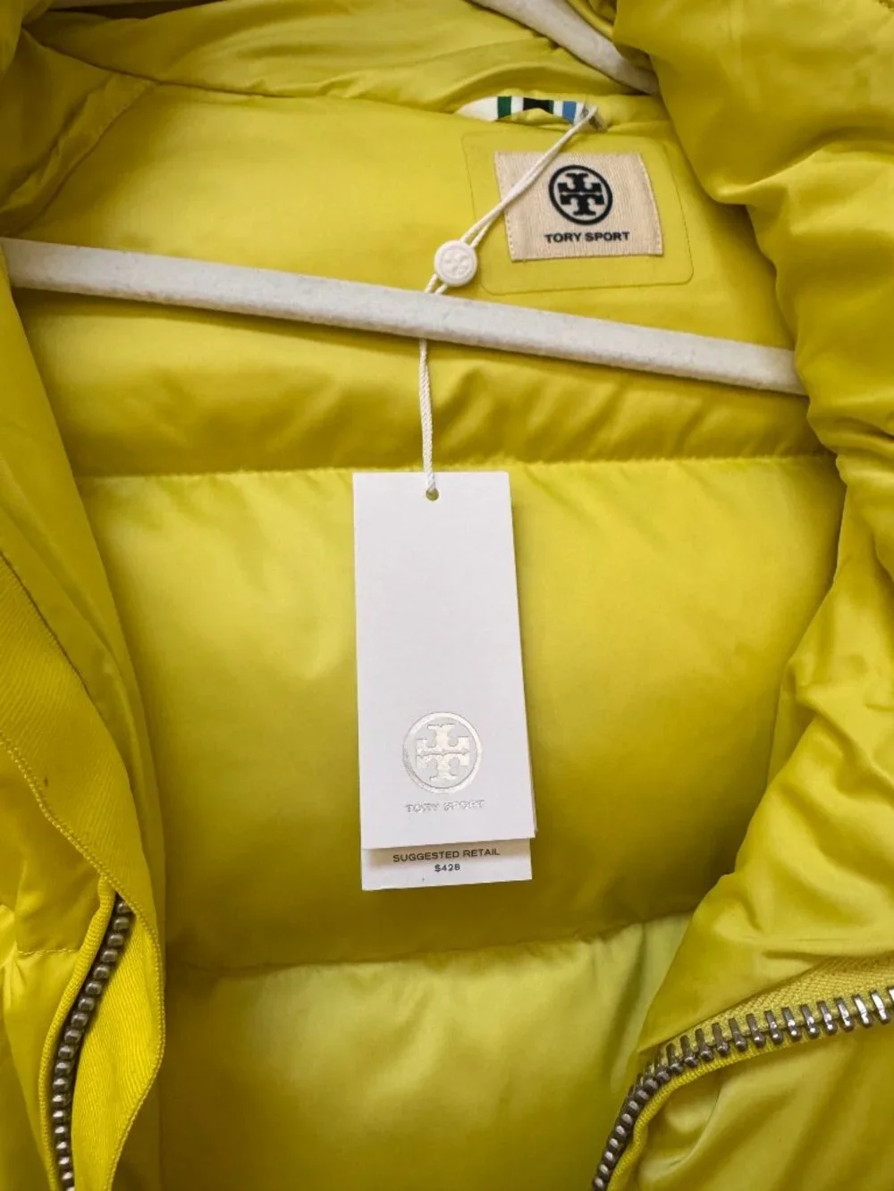 Tory Burch Sport Yellow Puffer Jacket with Detachable Hood - Size Medium